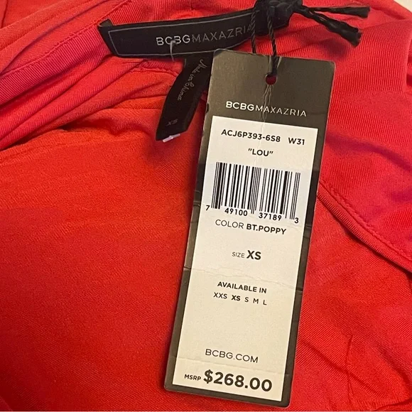 BCBG Maxazria Dress Size XS Lou Dress Poppy. NWT Open Back Ruched - Picture 11 of 12